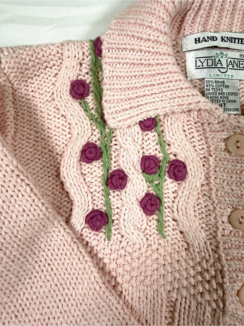 VINTAGE NWT LYDIA JANE Girls Hand Knit Floral Cardigan 4T Cottagecore 90s NEW - Picture 6 of 13
